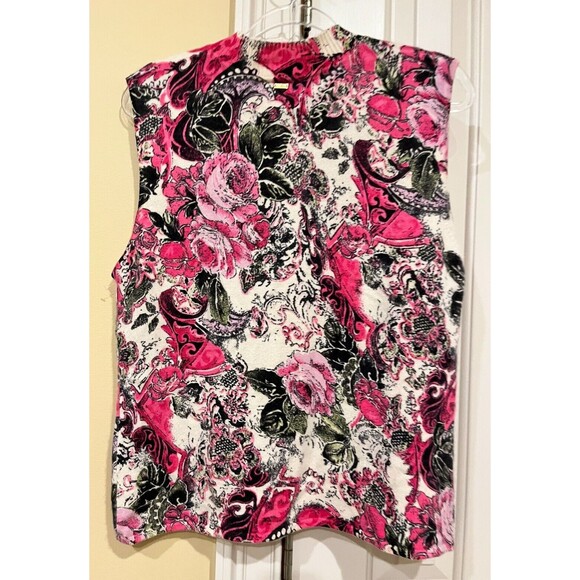ST. JOHN by Marie Gray 100% CASHMERE PINK Floral SLEEVELESS TOP SIZE Large Tank - Picture 6 of 11